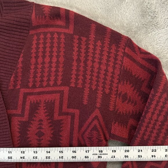 Pendleton Wool Blend Burgundy Aztec Print Long Sweater Cardigan Women's SMALL - Picture 5 of 6